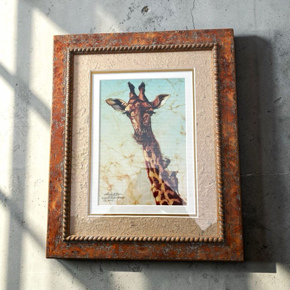 Beth Erlund Johnson Signed Giraffe Batik Print Art Framed 324/500